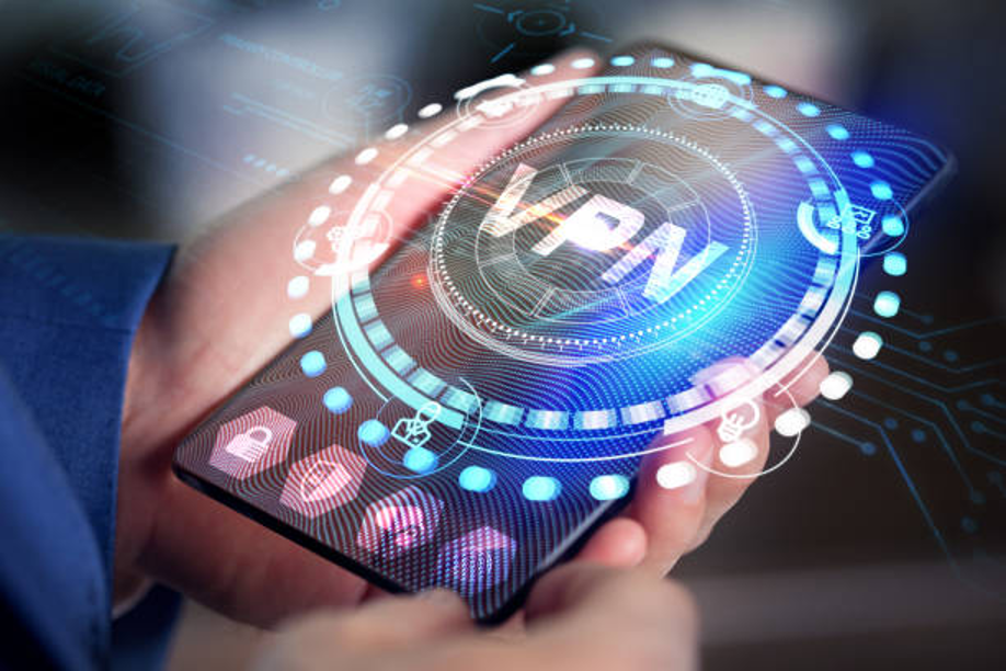 Person using smartphone with VPN interface