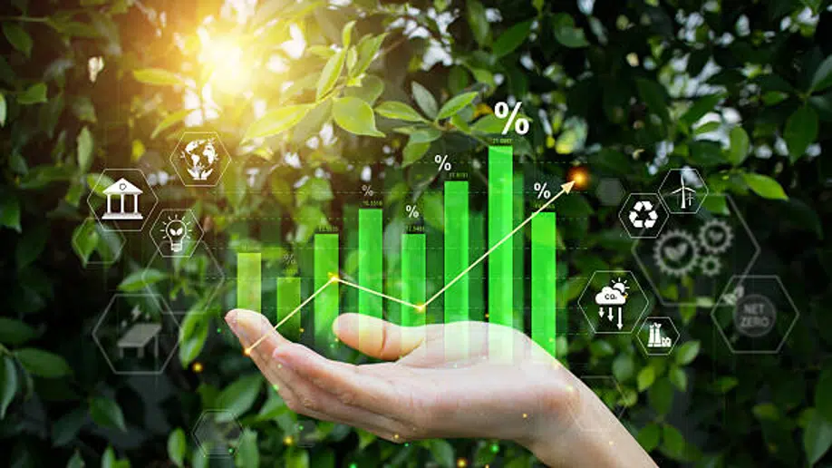 Hand holding sustainable growth financial chart