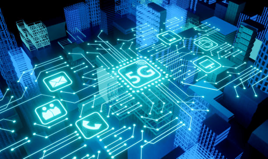 5G network technology connecting digital city infrastructure