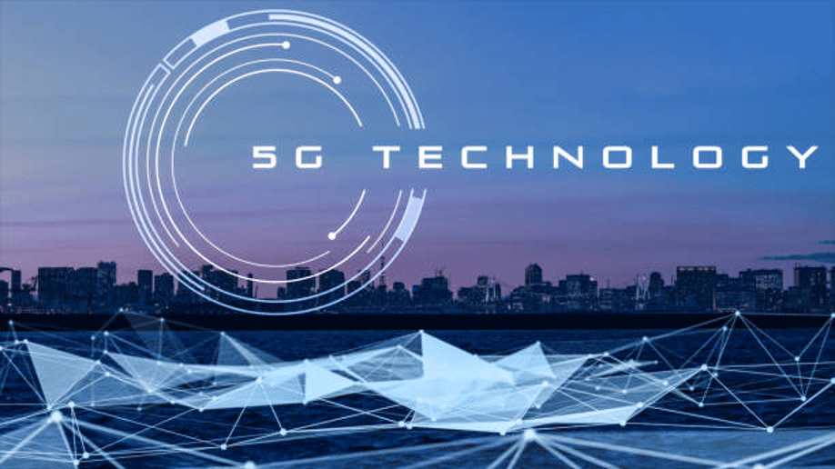 5G technology network over city skyline