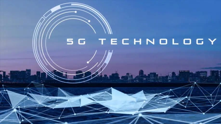 5G technology network over city skyline