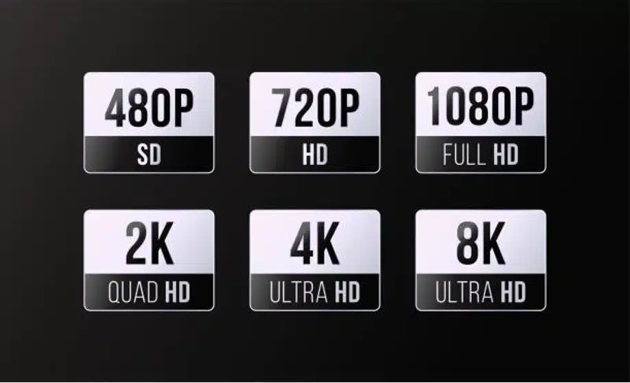 Video resolution quality icons from 480p to 8K
