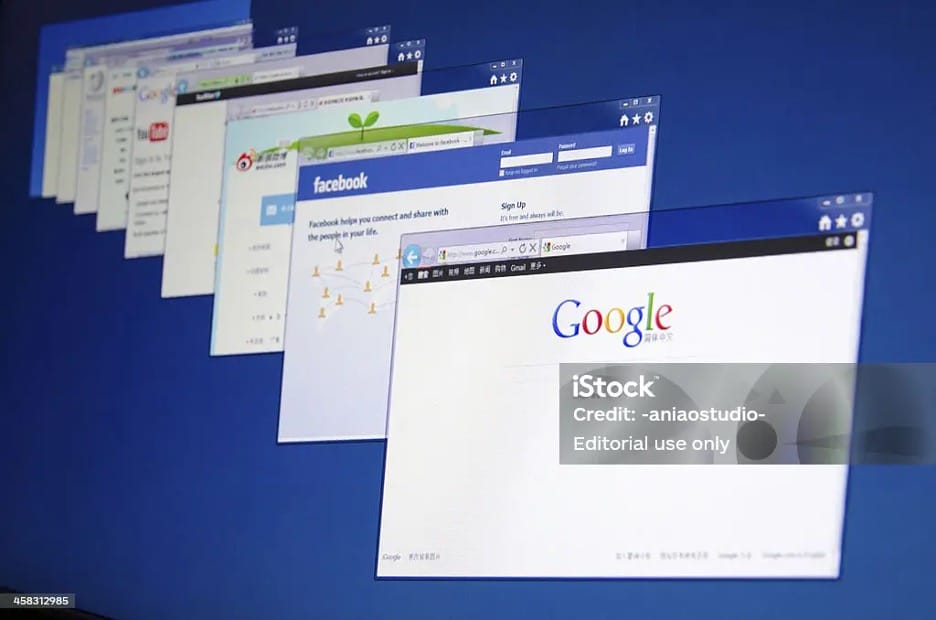 Multiple web browser tabs open on a computer screen