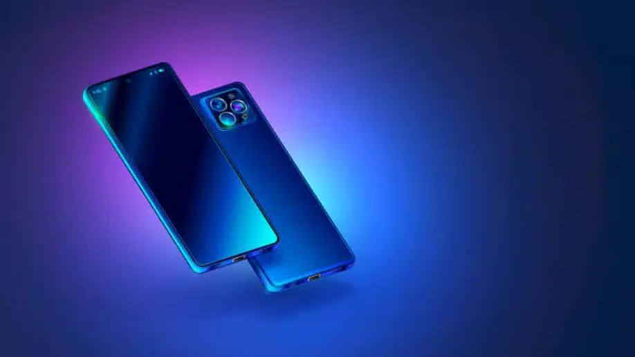 Modern blue smartphone with glowing gradient background